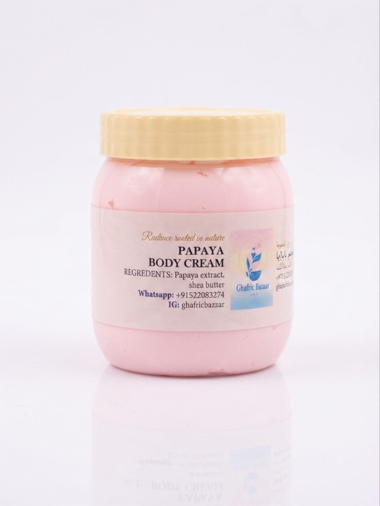 Papaya body cream in a pink jar
