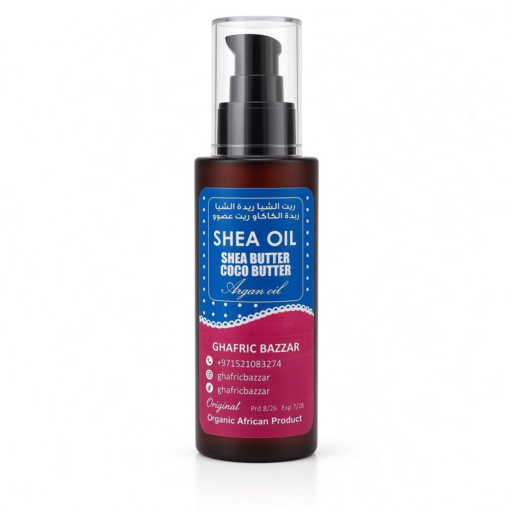 Shea oil pump bottle with shea butter, coco butter, and argan oil